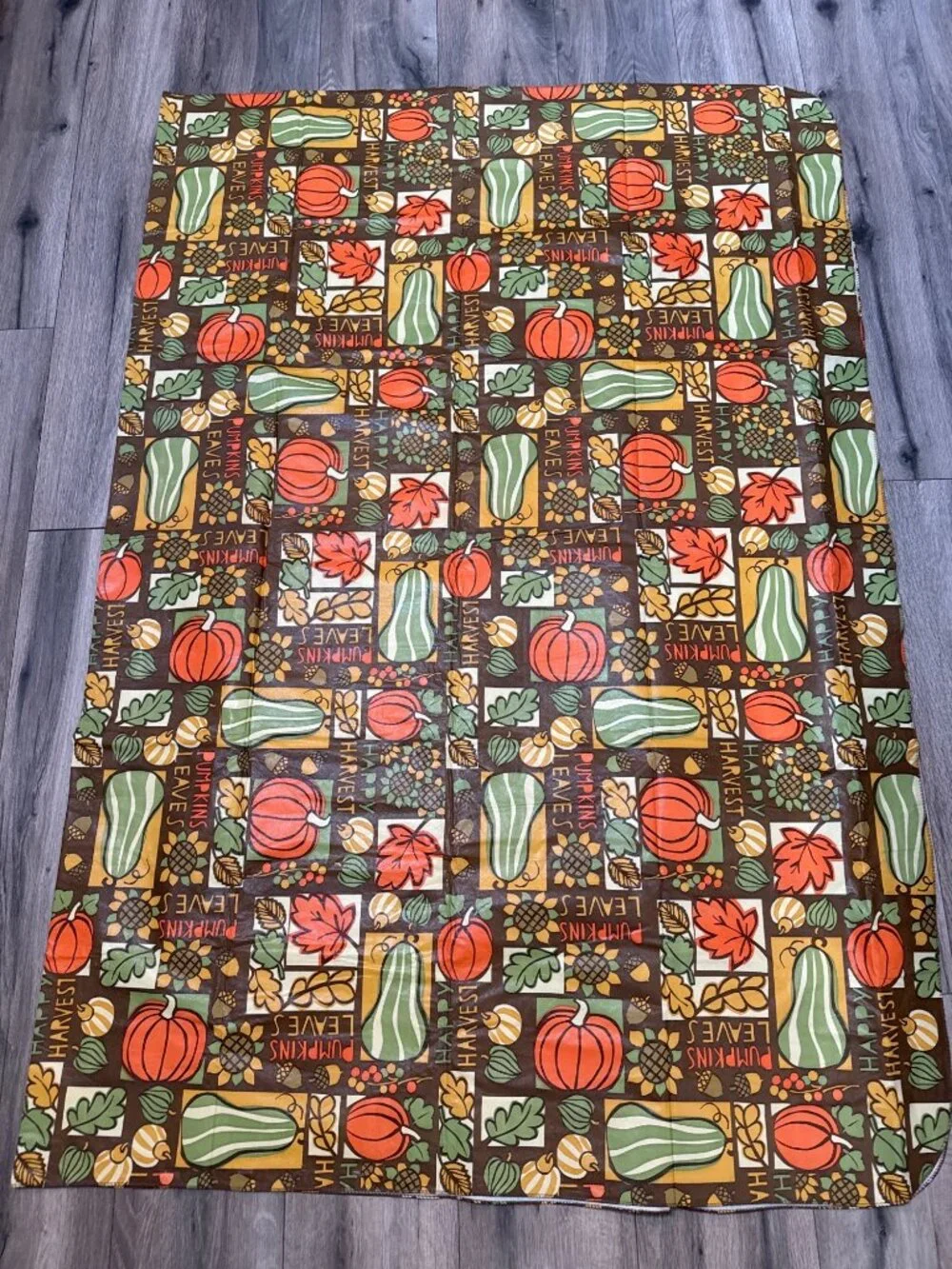 Fall-Themed Happy Harvest Vinyl Tablecloth Pumpkins & Leaves Pattern 58x96 In Fe
